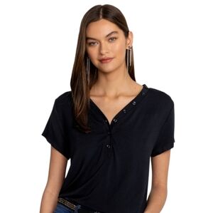 Johnny Was Calme Black Modal Jersey Knit Button Tee Soft Size 2X